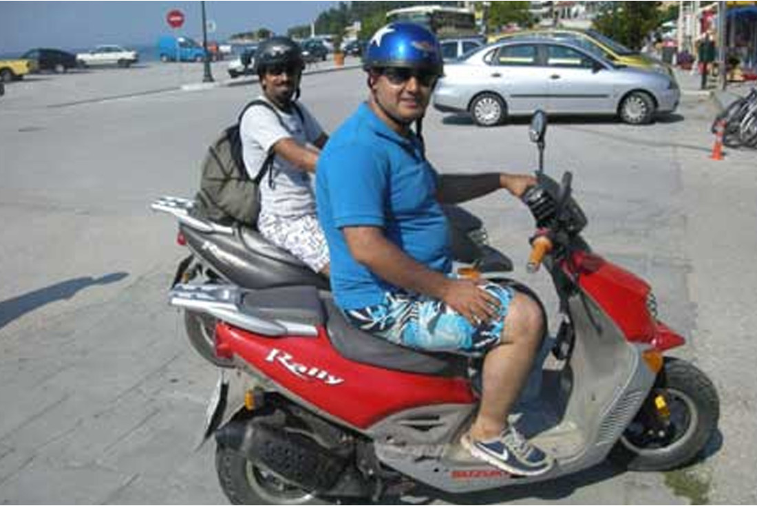 Exploring the island on our hogs