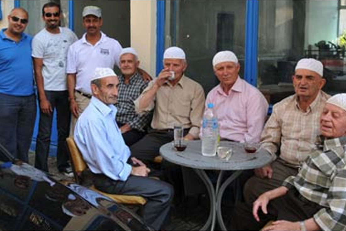 Greek muslim men having afternoon tea in Krios